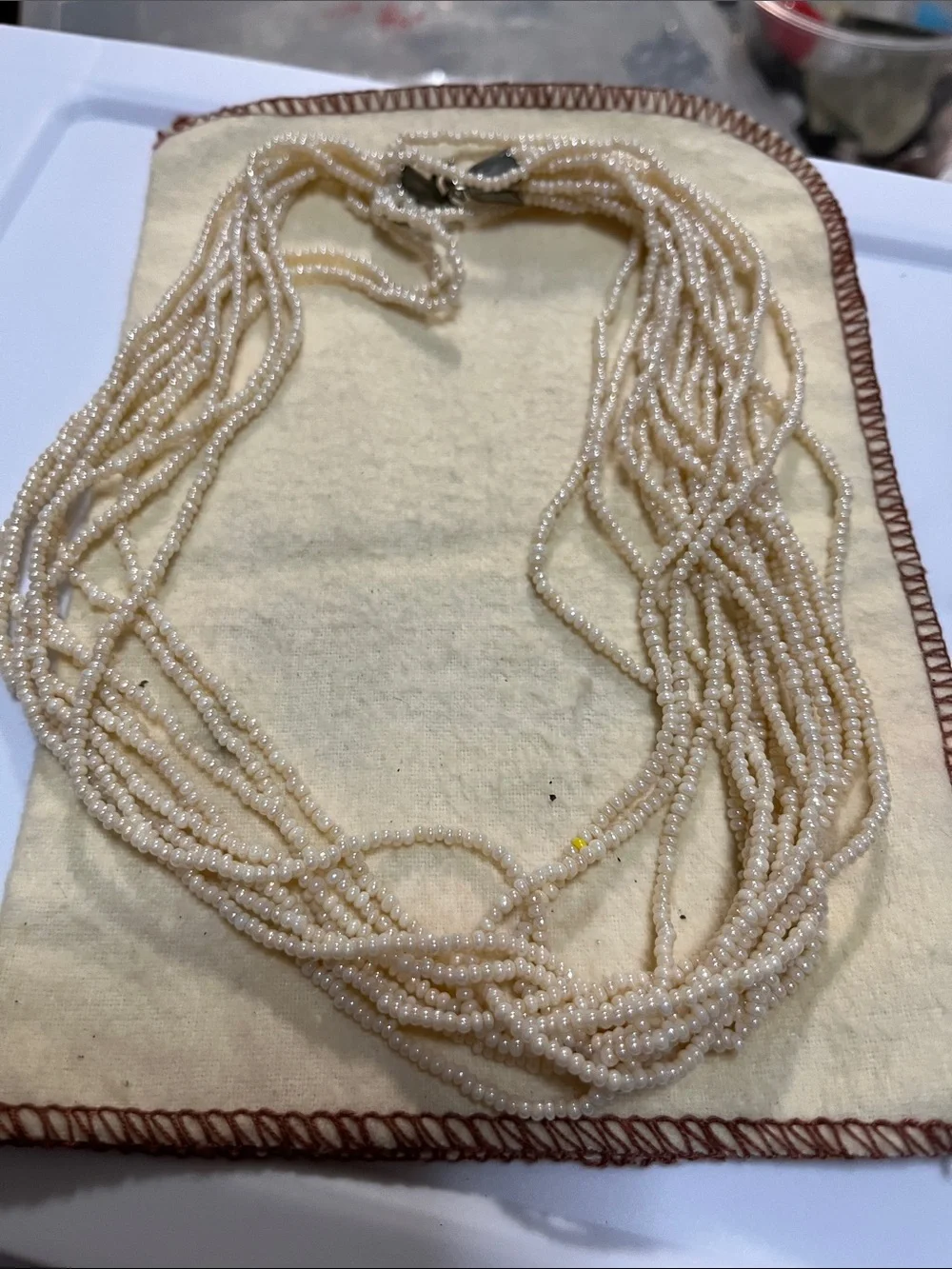 Vintage Cream Multi-Strand Seed Bead Necklace